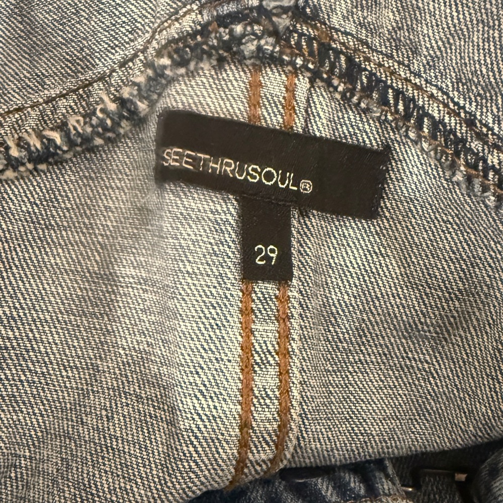 See Thru Soul Blue Denim Overall Shorts - Picture 3 of 7